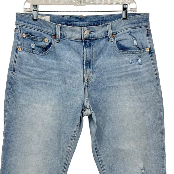 Gap Women's Jeans Girlfriend SZ 12 / 31 Mid Rise Raw Hem Blue Distressed Blue - Picture 9 of 13